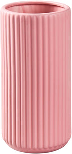 Pink Ceramic Flower Vase for Pampas Grass, 10 inch Large Decorative Centerpiece Ribbed Vase for Dining Table, Office Desktop, Shelf Bookshelf, Mantel, Entryway, Bathroom, Countertop, Farmhouse, Gift