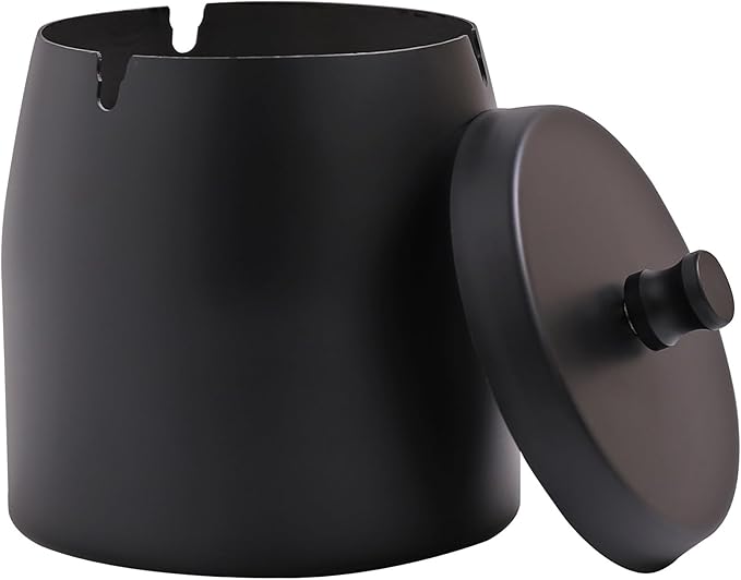 Extra Large Ashtray with Lid for Cigarette, Stainless Steel Smokeless Odorless Windproof Ash tray for Home Office Tabletop Outside Patio Outdoor Balcony(4.72''x3.93''x4.33'')