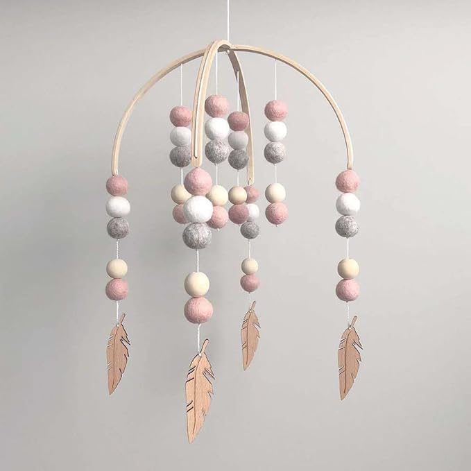 WAYUTO Neutral Handmade Felt Ball Ceiling Mobile - White Cloud