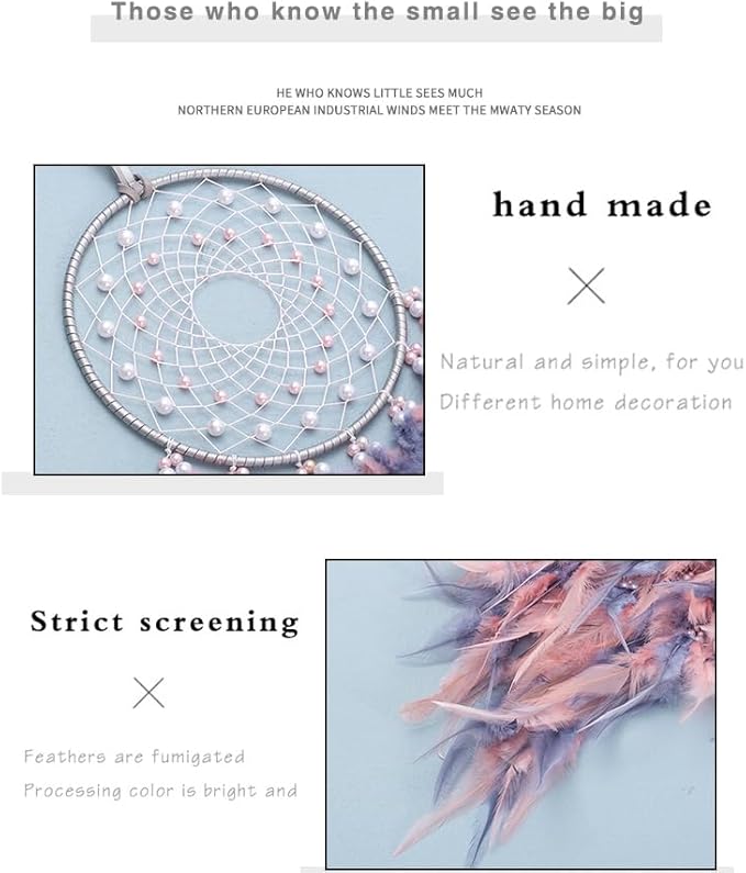 Dream Catcher Wall Decor, Handmade Dreamcathers Indians Traditional Circular Net for Wall Hanging Decor, Bedroom Kids, Home Decoration Wedding Party Blessing Gift, Pink Grey