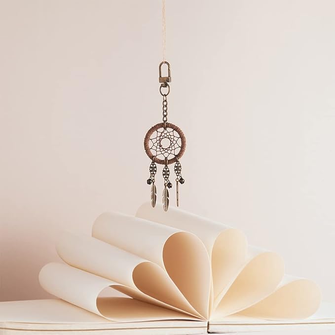 Miamor Retro Style Small Brown Dream Catcher Keychain With Little Bells Purse,Backpack or Bag Hanging ornament Accessories