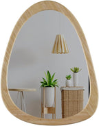 22.5" x 17.5" Irregular Wall Mirror, Natural Wooden Framed Asymmetrical Wall Mirror for Living Room Bedroom Bathroom Entryway, Modern Decorative Hanging Hook