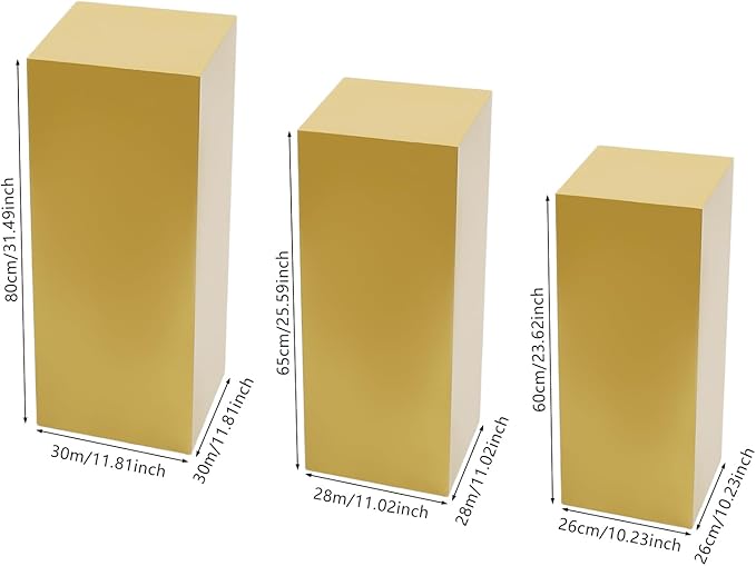 3 PCS Display Pedestal Stand, Metal Display Pedestal Stands Decoration Cube Sculpture Displays Column Square Displays Stands Pillars for Wedding Party Baby Shower Birthday (Gold, 3PCS)