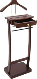 Suit Valet Stand for Man, 17.32x11.81x44.09in Wood Clothes Stand with Top Tray, Men Contour Hanger Valet Stand with Drawer, velvet lining, 66.14 lbs Load-bearing Capacity, Anti-slip Trouser Rack