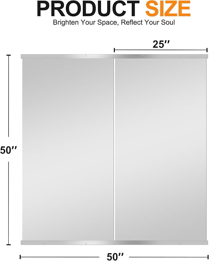 Delma Home Gym Mirror, 50''x25''x2PCS Silver Wall Mounted Large Frameless Tempered Glass Wall Mirror for Home Gym, Garage, Bedroom, Bathroom