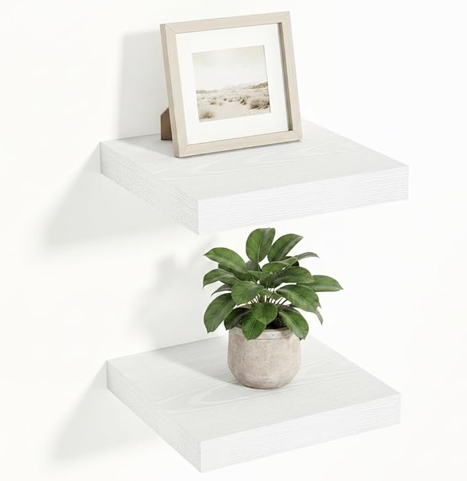 Vivelove White Floating Shelves Over Toilet 12 Inches Deep, 12x12 Floating Shelves for Wall with Invisible Brackets, Room Shelves for Living Room Bedroom Bathroom Kitchen Office, Set of 2