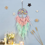 Pretty Jolly Macaroon Candy Tree of Life Dream Catcher Wall Decor with Healing Crystal Stone Handmade Feather Dream Catchers Decoration Wall Hanging Bedroom Living Room Wedding Party Home Decor-25.6"
