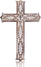 S.B.ARTS Christian Wooden Wall Cross Handmade Antique Design Hanging Wall Crucifix with Hand Carvings Hanging Cross for Wall Decor Church Hanging Ornament, Living Room Home Decor Small 8 Inches- White