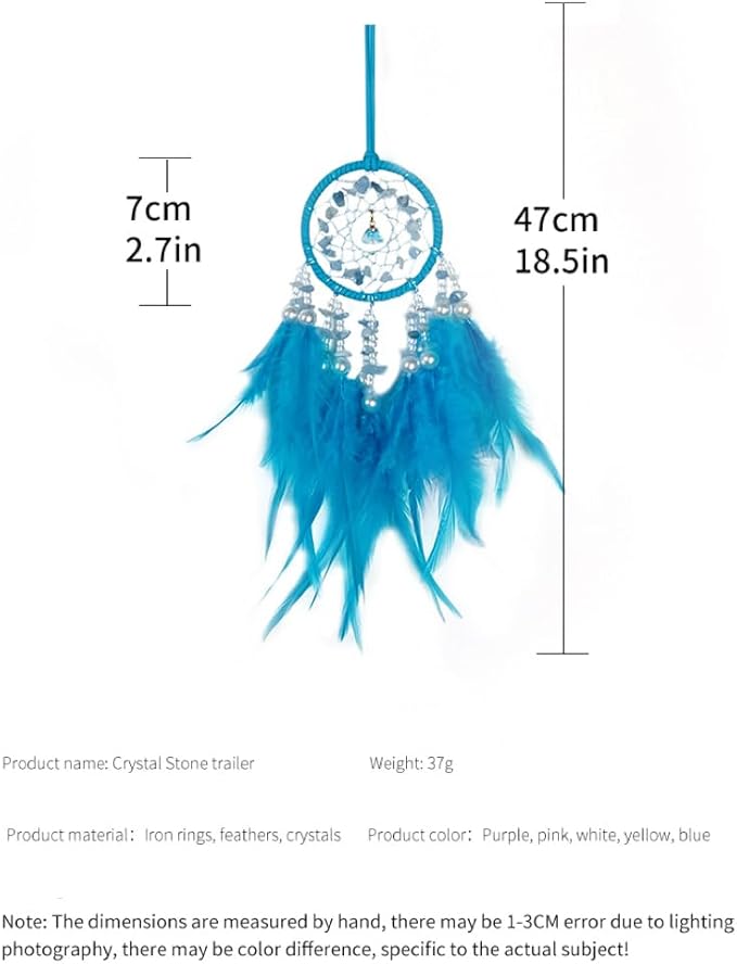 Dream Catcher Car Rear View Mirror Pendant,Car Charm Crystal Small Dream Catchers for Rearview Mirror Hanging,Dreamcatcher car Charm Ornament Gift(Blue)
