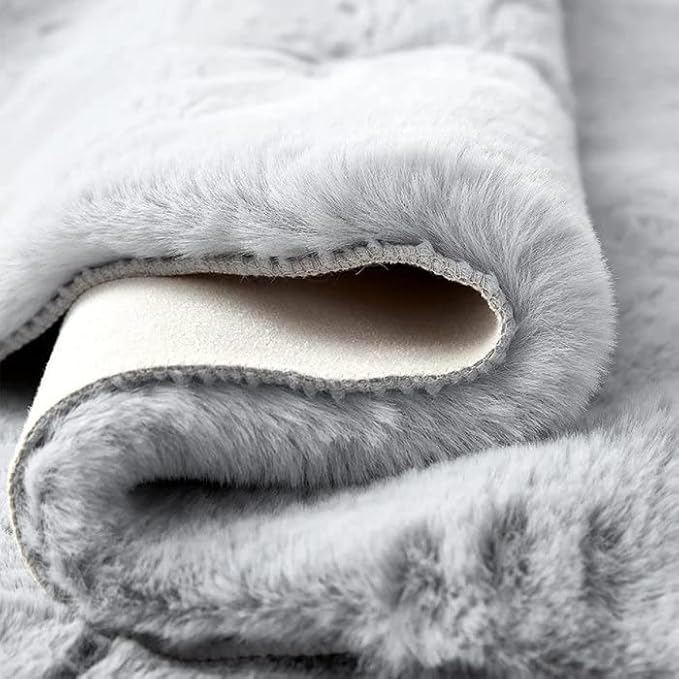 Fuzzy Grey Fluffy Washable Runner Rugs for Hallway 2x10 Plush Faux Rabbit Furry Fur Rugs for Bedroom Living Room Home Décor