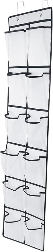 12 Large Pockets Over Door Hanging Shoe Organizer, White