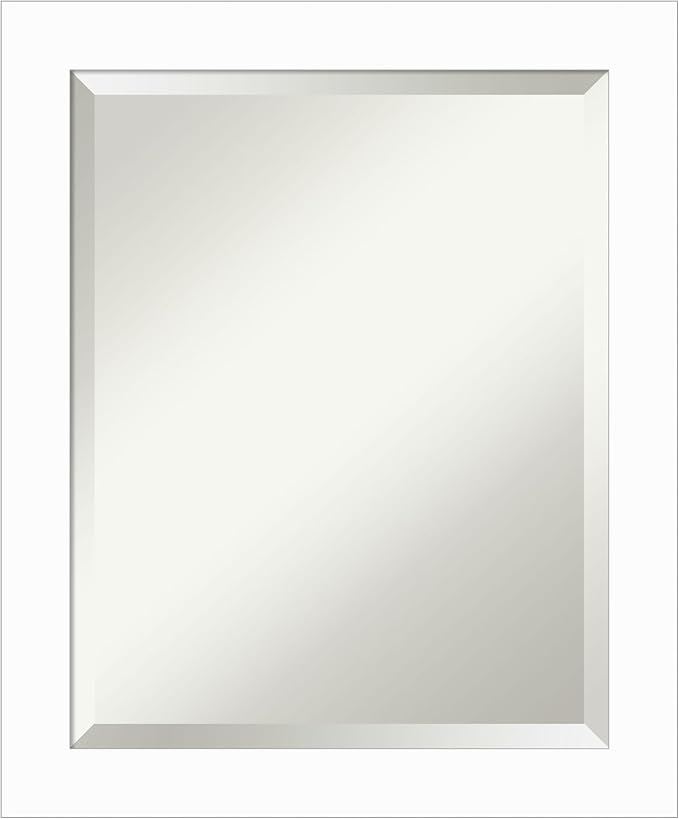 Amanti Art White Wall Mirror 23x19 Basic White Narrow Rectangle Bathroom Mirror for Wall Decor Living Room, Small Casual Wood Frame, Hangs Horizonally and Vertically, Bathroom Decor, Beveled Edge