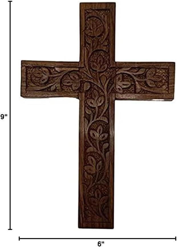 IBLAY Wall Mounted Wall Hanging Wooden Christ Cross Crucifix Catholic Rosewood Crucifix for Home, Church and Chapel Decoration (Style-1) (6 X 4)