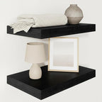 Vivelove 2" Thick Floating Shelves for Wall 16 Inches Long, 12" Deep Wall Shelves, for Bedroom, Bathroom, Living Room, Kitchen, Office, Modern Home Decor, 16" X 12" X 2", Set of 2, Black