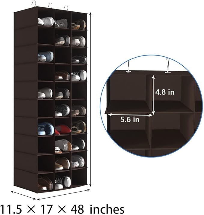 coastal rose Hanging Shoe Closet Organizer, 30 Sections Hanging Closet Organizers and Storage Shelves, Space Saving Shoe Rack Holder Hanger, Coffee