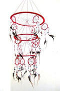 OMA Red Dream Catcher, 3D Design with Mosaic Glass and Feathers, Boho Home Decor Bedroom Decoration Gift Large Size - 30" Long x 9" Diameter