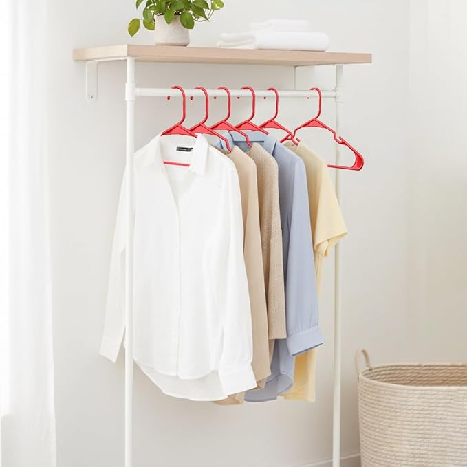 Utopia Home Plastic Hangers 50 Pack - Perfect Space Saving Clothes Hanger - Durable and Strong - Perfect Closet Organizers with Shoulder Grooves (Red)