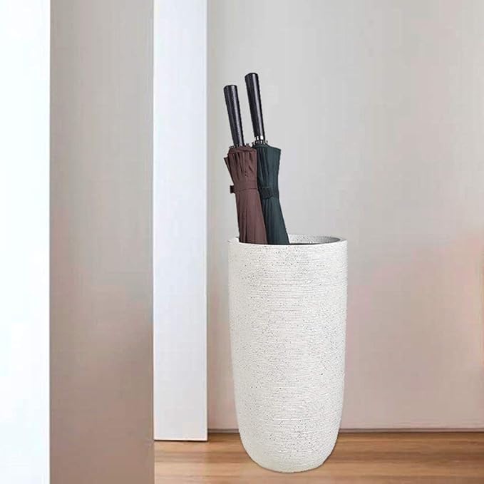 Umbrella Stand,Porcelain for Patio Entryway, Home Office Ceramic Umbrella Rack Cane Holder, Round Umbrella Bucket Outdoor Indoor (White)