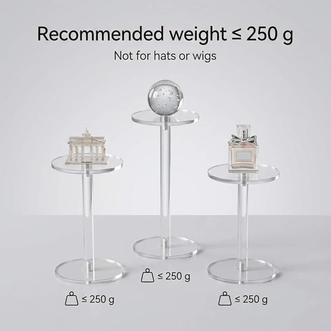 QWORK Round Acrylic Display Stand, Premium Clear Round Riser Stands, Set of 3