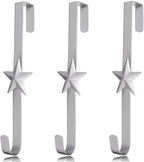 3 Pcs 15 Inch Wreath Hanger for Front Door Star Pattern Garland Hanger Over The Door Metal Door Wreath Decoration Hanger Hook for Various Festive Wreaths Hanging Towels Coats Etc (Silver)