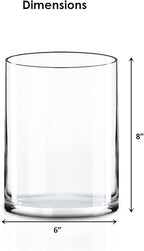 CYS EXCEL Cylinder Clear Glass Vase (H:8" D:6") | Multiple Size Choices Glass Flower Vase Centerpieces | Hurricane Floating Candle Holder Vase