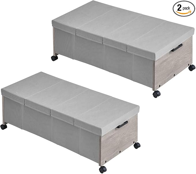 Under Bed Storage with Wheels, Bigger Size, Under Bed Drawers Heavy Duty, 2 Packs, Wooden Under Bed Storage Containers Organizer, Metal Frame, Patented Design