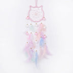 Pretty Jolly Pink Cat Kids Dream Catcher Wall Decor Pompom Feather Baby Dreamcatcher Handmade Children Dream Catcher Home Décor Wall Hanging for Nursery Bedroom Boys Girls Birthday Gift-25.6in