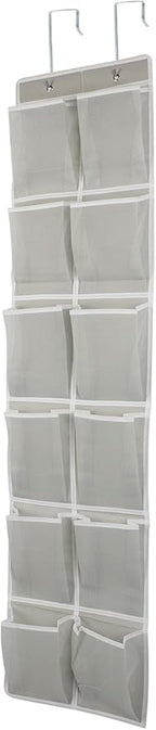 Over the Door 12 Pocket Hanging Shoe Organizer, Gray