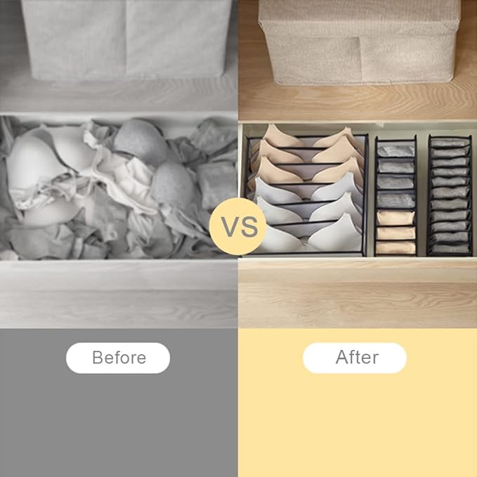 HSLFUAI 3 Pack Drawer Organizer for Underwears, Sock,Tie Foldable Closet Organizer Drawer Soft Fabric Dresser Drawer Divider Bins for Underwear Socks Ties(3PCS Underware+Socks)