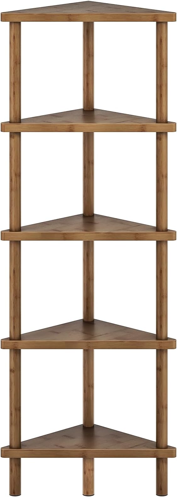 HOOBRO Corner Shelf Stand, 5-Tier Bamboo Corner Bookshelf, Plant Display Shelf, Corner Bookcase, Multipurpose Shelving Unit for Small Space, Living Room, Easy Assembly, Mocha MA20CJ01