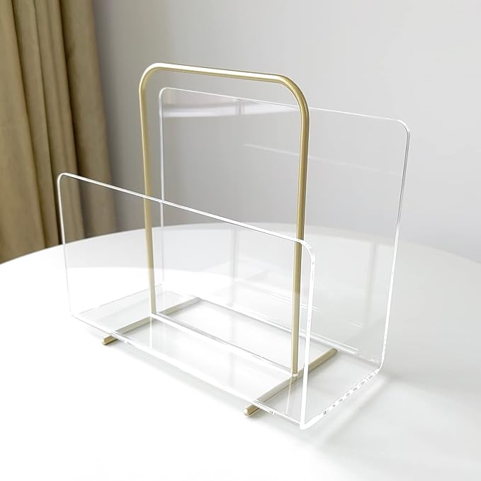 Acrylic Magazine Holder, Crystal Clear Acrylic Magazine Book Rack, Desktop File Organizer for Office Organization, Storage,Home Office Decoration,Reception