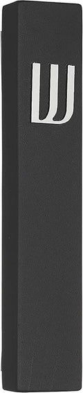 A&S Mezuzot Modern Concrete Mezuzah Case with Scroll, Easy Peel and Stick Mezuza (Black+ Silver Shin, 11 Inches)