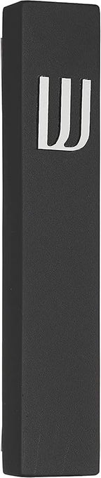 A&S Mezuzot Modern Concrete Mezuzah Case with Scroll, Easy Peel and Stick Mezuza (Black+ Silver Shin, 11 Inches)