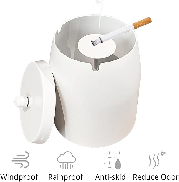 Ash Tray, Large Outdoor Ashtray with Lid, Ashtray for Outside Patio, Stainless Steel Windproof Smokeless Ash Tray for Balcony, Ashtrays for Smokers, Cigar, Home Office Decoration