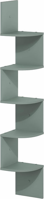 Furinno Rossi Floating Book Shelves for Wall, 5-Tier Zigzag Corner Shelf Wall Mounted, Radial Corner Floating Shelf, for Living Room, Bedroom, Bathroom, Home Office, Sage Green