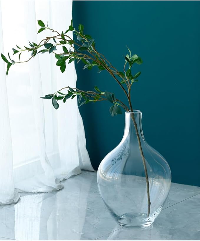Large Glass Vase for Floor, 15" Tall Clear Glass Floor Vase for Pampas Grass and Long Stem Flowers, Big Glass Vase Decor for Living Room Bedroom, Clear Vase
