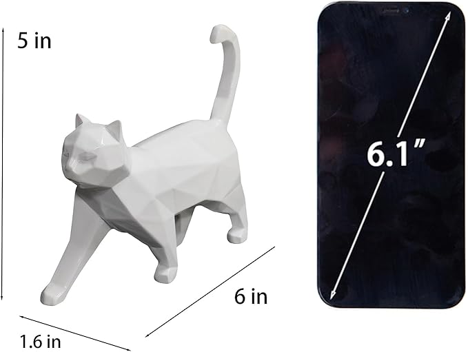 Cynkeyee Geometric Knick Knacks Cat Statue - Modern Resin Sculpture for Home Decor Minimalist Bookshelf Desk Figurine Small White Trinkets for Shelf Decor Office Decoration Accent 6x5x1.6 Inches