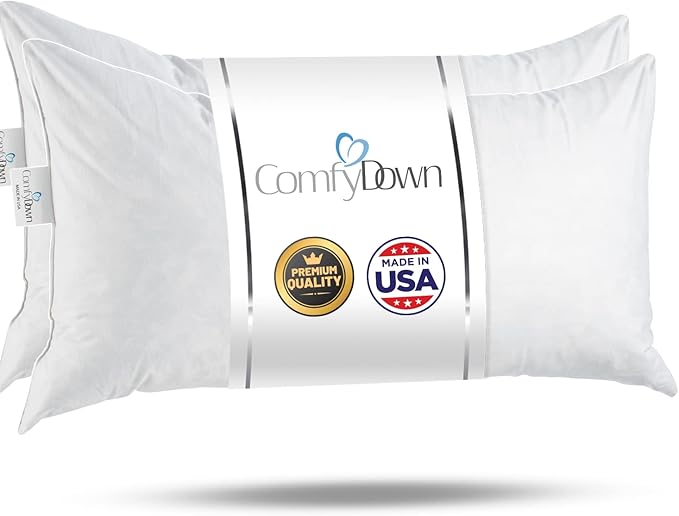 ComfyDown 14x20 Decorative Throw Pillow Insert, Down and Feathers Fill, 100% Cotton Cover 233 Thread Count, Rectangle Pillow Insert - Made in USA (Single) (Set of 2)