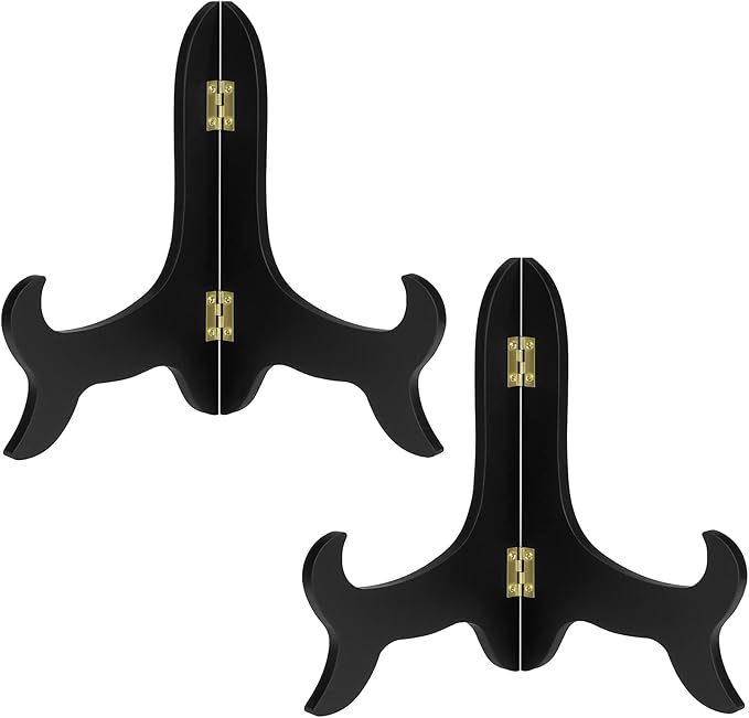 2 Pack 8 Inch Wooden Display Stand Plate Easels Holder (Black)