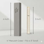SURI Mezuzah for Door – 4 Inch Light Gray Concrete Mezuzah Case with Printed Scroll, Judaica Entry Design, Fits a 3 Inch Mezuza Scroll, Gift Box Included