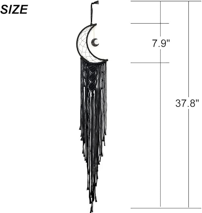 MOONFLY Black Moon Dream Catcher with Handmade Woven Cotton Macrame Wall Hanging Boho Home Decoration Ornament Craft Gift