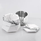 FREELOVE Concrete Ashtray with Lid & Stainless Steel Ashtrays for Cigarettes, Cement Ash Tray Smoking Holder Indoor Smokeless Outdoor Windproof Patio Home Office Cool Decor(White Marble, Large)