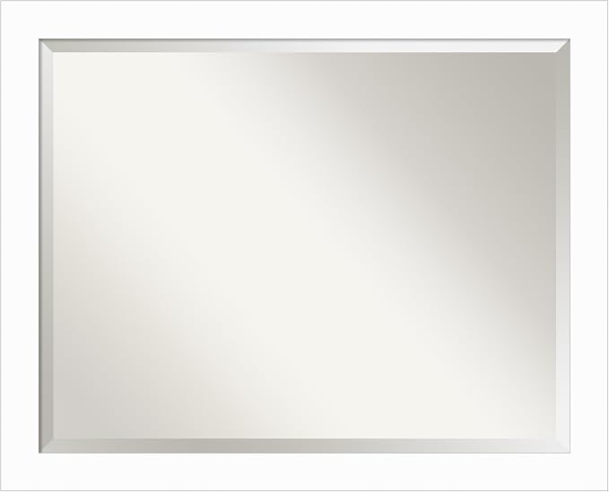 Amanti Art White Wall Mirror 25x31 Basic White Narrow Rectangle Bathroom Mirror for Wall Decor Living Room, Large Casual Wood Frame, Hangs Horizonally and Vertically, Bathroom Decor, Beveled Edge