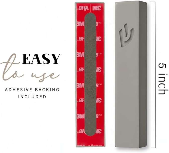 SURI Mezuzah and Printed Scroll Set – 5 Inch Light Gray Concrete Mezuzah Case, Self-Stick Adhesive, Fits a 4 Inch Mezuza Scroll, Gift Box Included