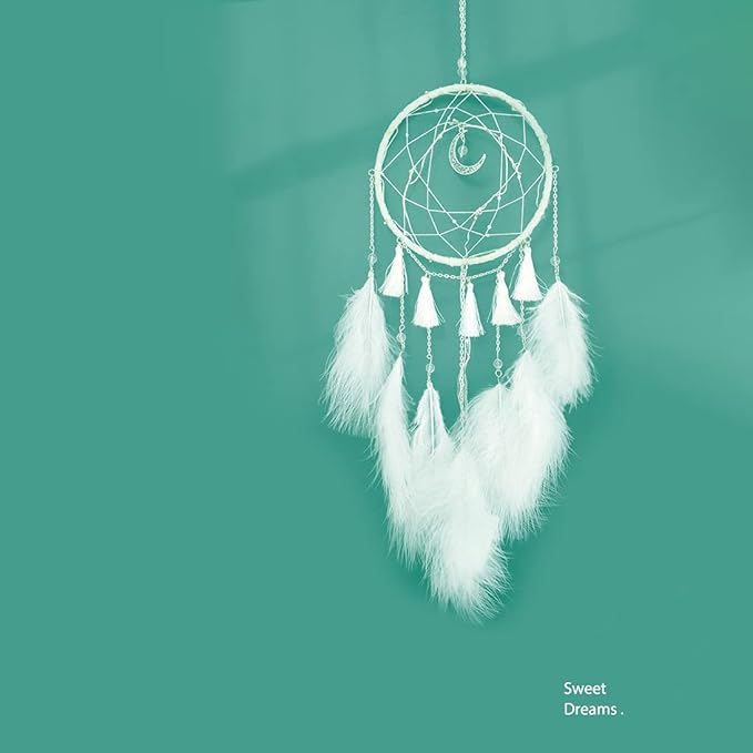 DIY Dream Catcher Kit - Making Dream Catcher Supplies Craft Kit, Handmade Wall Decor for Bedroom, Living Room, Wedding and Party Decoration (Moon-White)