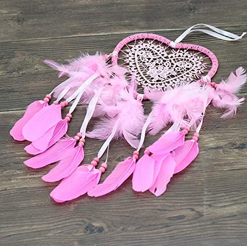 Skreened Christmas Lights，Fashion Handmade LED Light Dream Catcher with Feather Love Heart Dream Catcher Night Light Home Bedside Wall Hanging Home Party Wedding Decoration Gift (Pink)