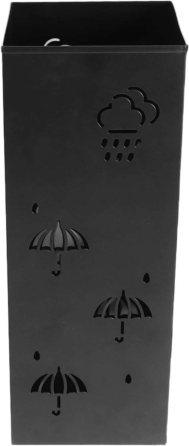 GLOGLOW Nan Metal Umbrella Stand, Carbon Steel, Stylish and Durable Umbrella Holder Bin for Entryway, Home, Office Spaces with 42x16x16cm Ornament (Black)