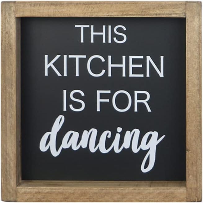 Joy Choice 8x8inch Kitchen Signs Wall Decor Farmhouse, This Kitchen Is For Dancing Wooden Signs Personalized, Home Table Sign With Solid Wood Frame.
