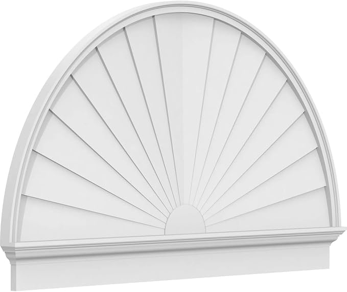 60"W x 36-3/4"H x 2-3/4"P Half Round Sunburst Architectural Grade PVC Combination Pediment