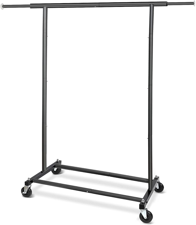Fishat 59" H Simple Portable Standard Black Rolling Clothing Garment Rack, Metal Freestanding Hanging Clothes Organizer with Lockable Wheels for Mobile